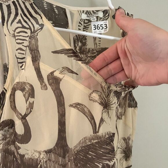 Madewell Womens Ivory Safari Silk Dress 4 Midi Sleeveless V-Neck Elephant Zebra - Picture 4 of 9